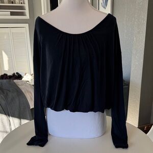 Elegant Navy Blur Scoop Neck, Gathered Bottom Women's Top